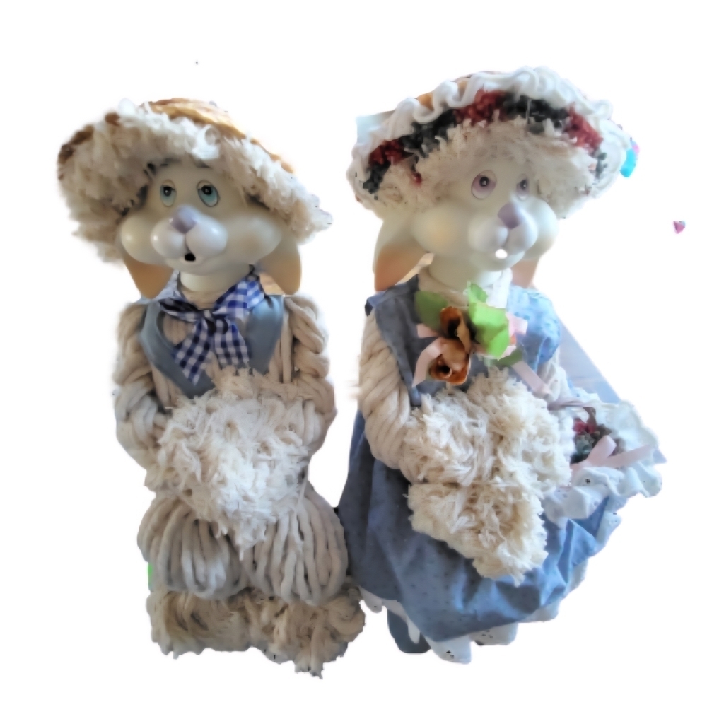 VTG Cottage Core Mop Bunny Rabbit Shelf Sitters Ceramic Head House of Lloyd .  *